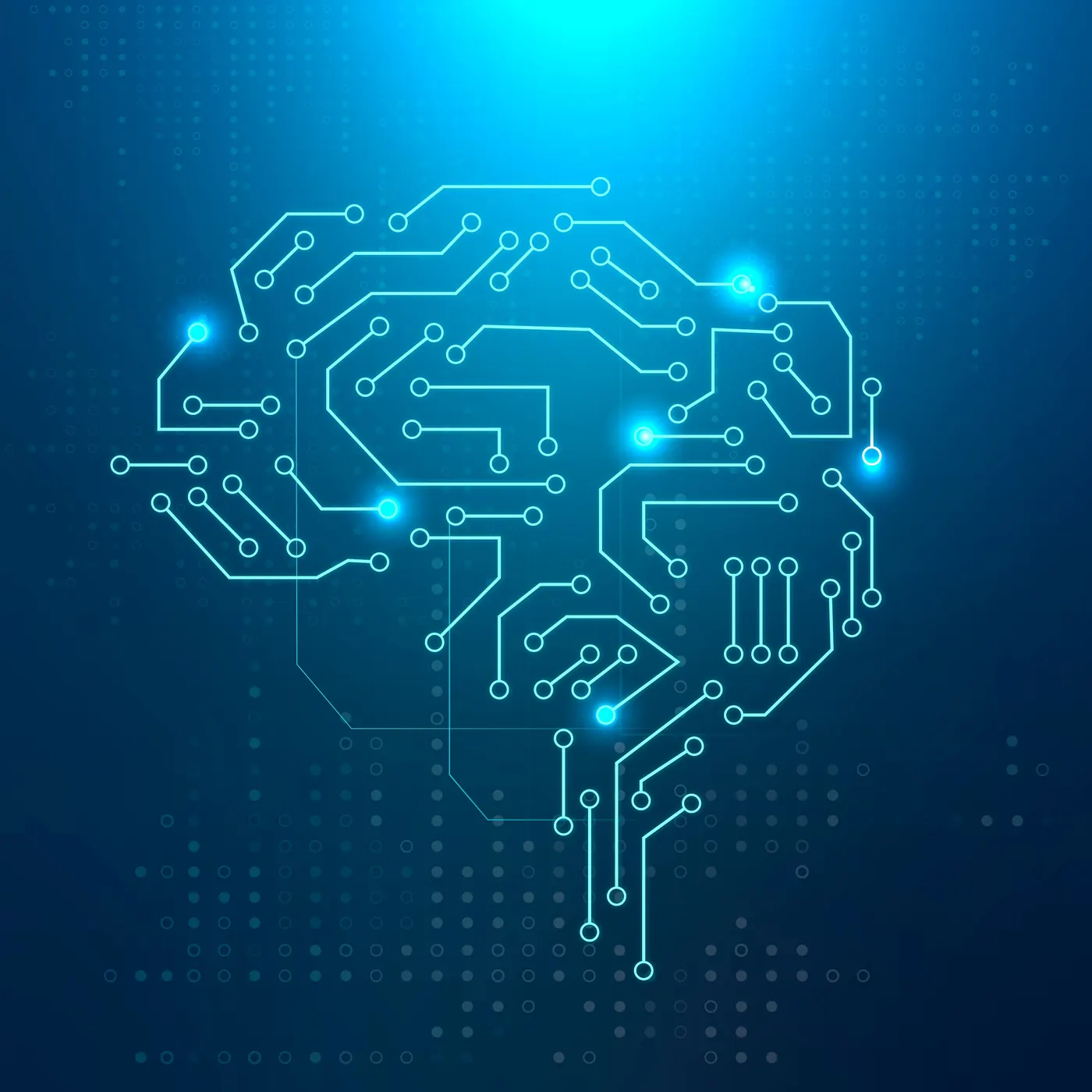 A brain drawn as a circuit board