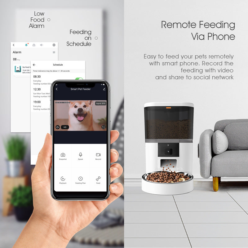 Video Camera With Adjustable Pet Feeder